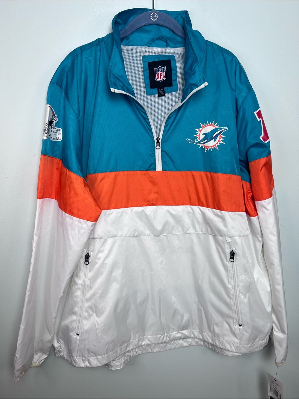 Miami Dolphins NFL NWT XL Colorblock Windbreaker Jacket Aqua Orange White